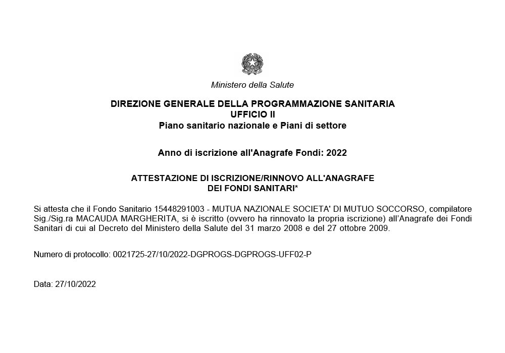 Mutua Nazionale rinnova l'iscrizione all'Anagrafe dei Fondi Sanitari